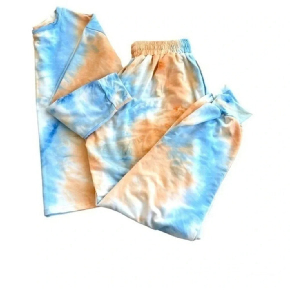 Tie-dye sweatsuit set blue &orange elastic waist size Small preloved